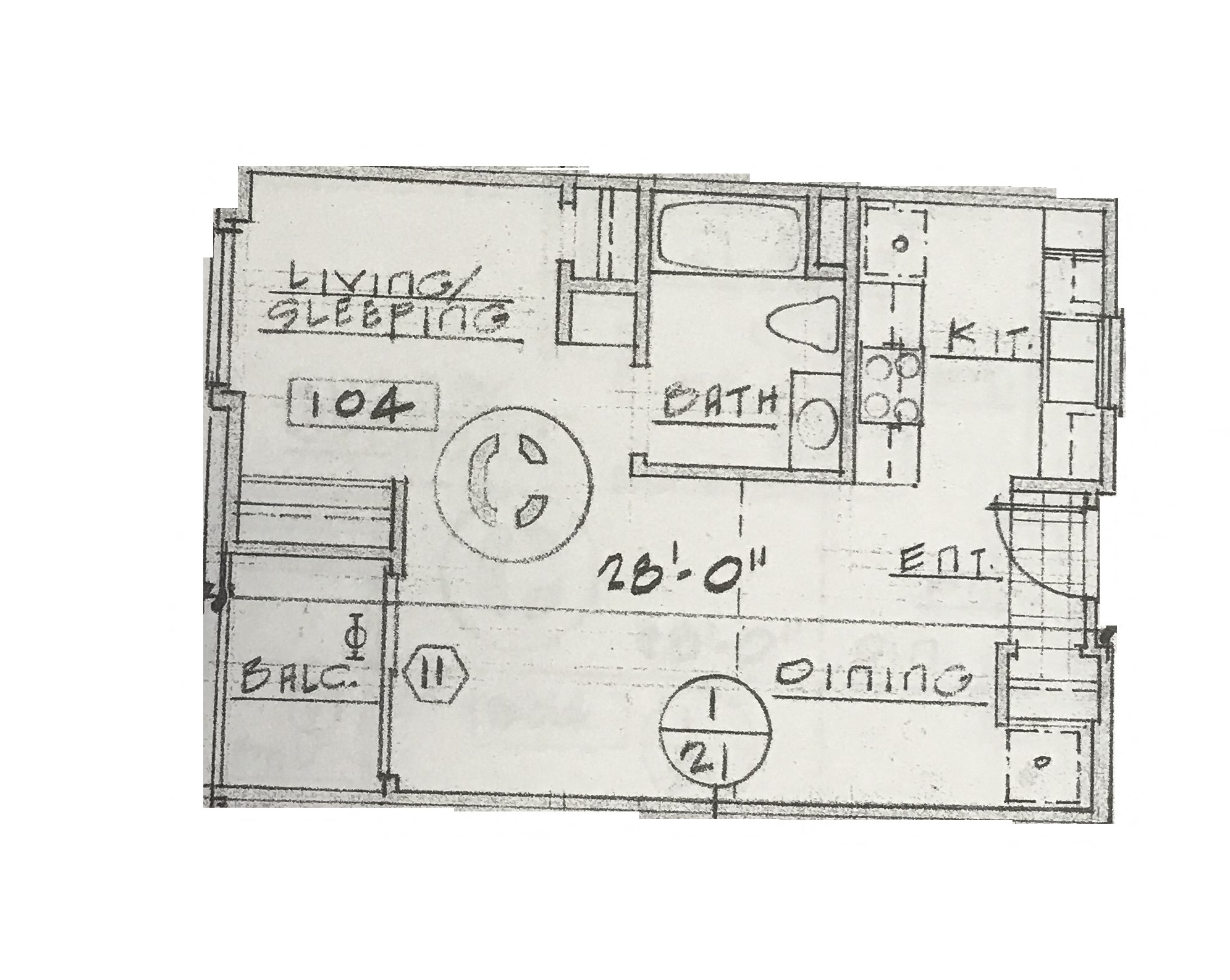 Floor plan for 1 bed, 1 bath, 558 sqft